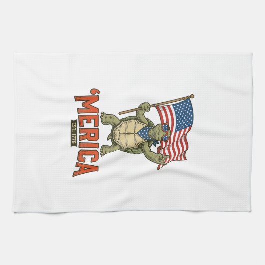 Patriottische Schildpad 'Merica Vintage Vector Theedoek (Horizontaal)