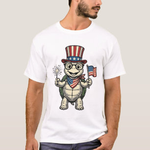 Patriottische Schildpad Vintage Gravure Grafisch v T-shirt