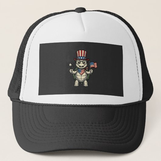 Patriottische Schildpad Vintage Gravure Grafisch v Trucker Pet (Voorkant)