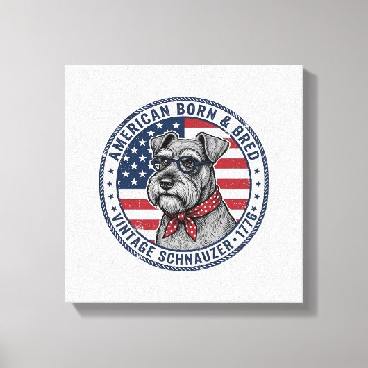 Patriottische Schnauzer Hond Vintage Canvas Afdruk (Voorkant)
