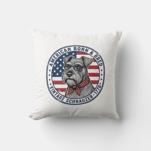 Patriottische Schnauzer Hond Vintage Kussen (Voorkant)