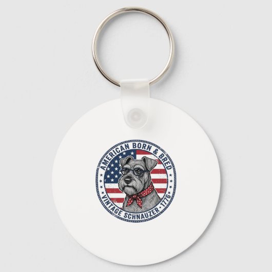 Patriottische Schnauzer Hond Vintage Sleutelhanger (Voorkant)