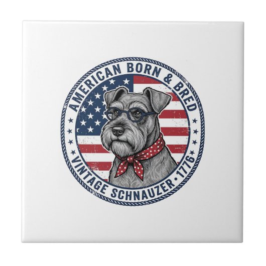 Patriottische Schnauzer Hond Vintage Tegeltje (Voorkant)
