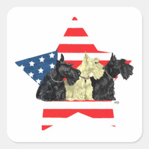 Patriottische Schotse Terriers op Star Vierkante Sticker