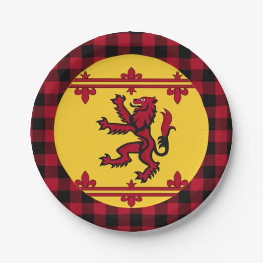 Patriottische Schotse vlag, klimmende leeuw, plaid Papieren Bordje (Voorkant)