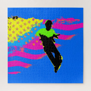 Patriottische scooter Rider en Amerikaans vlaggenw Legpuzzel