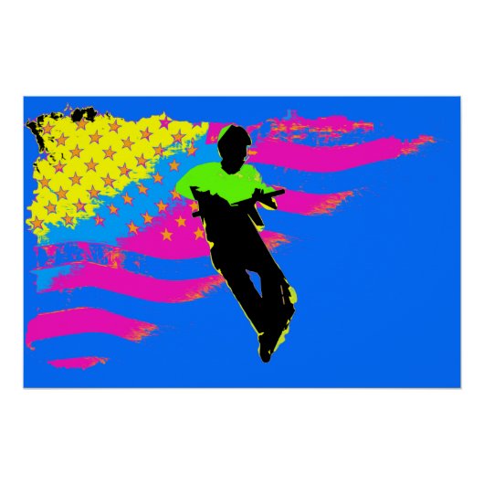 Patriottische scooter Rider en Amerikaans vlaggenw Perfect Poster (Voorkant)