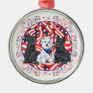 Patriottische Scotties en Westie-versiering Metalen Ornament
