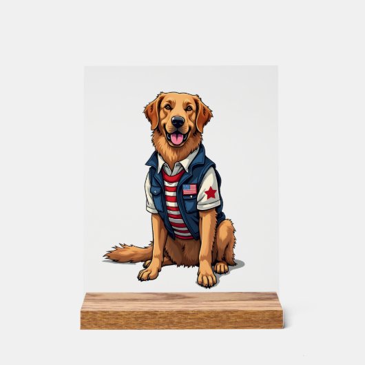 Patriottische servicehond Golden Retriever shirt 4 Acryl Bord (Voorkant)