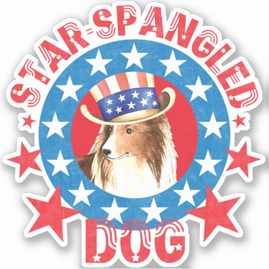 Patriottische Sheltie Vinyl Sticker (Voorkant)