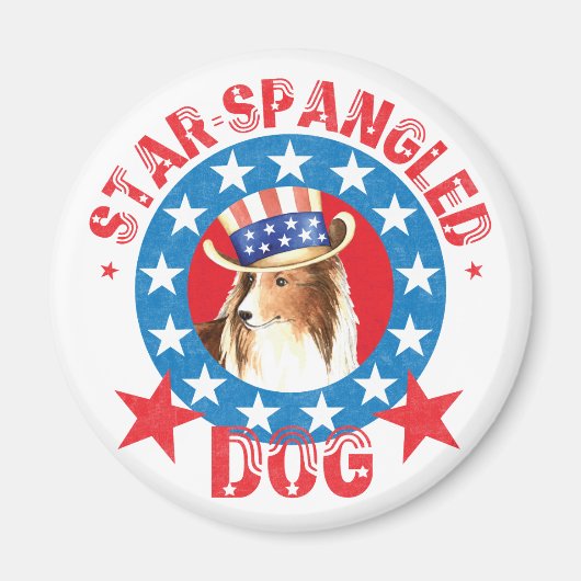 Patriottische Shetland Sheepdog Magneet (Voorkant)