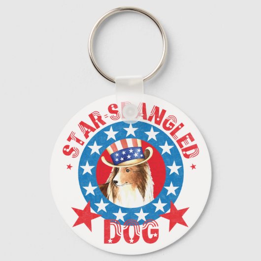 Patriottische Shetland Sheepdog Sleutelhanger (Voorkant)