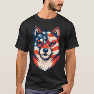 Patriottische Shiba Inu-hond Vintage Amerikaanse v T-shirt