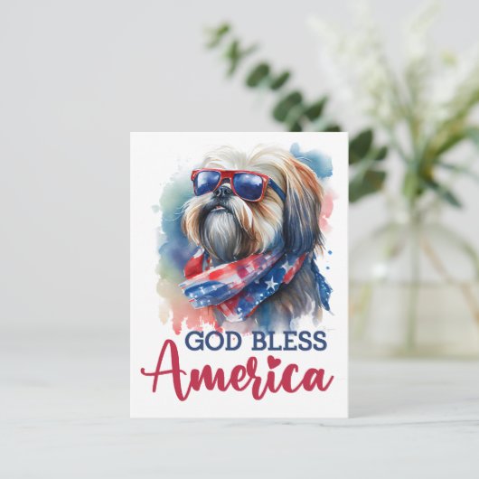 Patriottische Shih Tzu, God zegene Amerika Briefka Briefkaart (Staand voorkant)