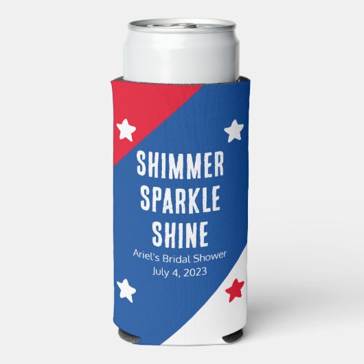 Patriottische "Shimmer Sparkle Shine" trouwgunsten Seltzer Blikjeskoeler (Seltzer Achterkant)