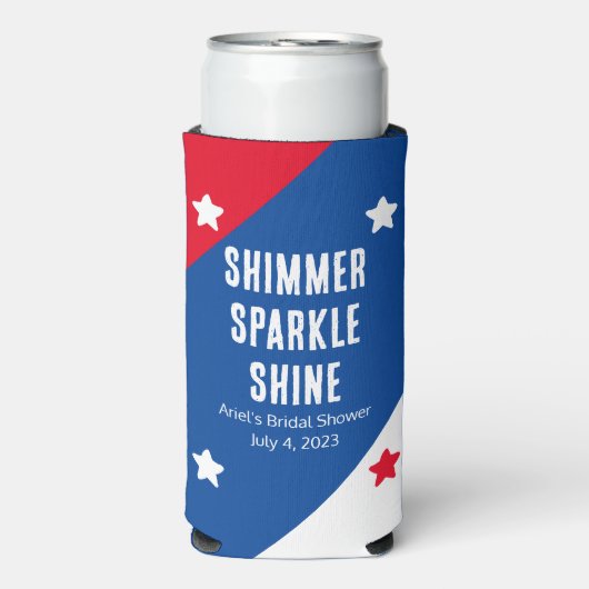 Patriottische "Shimmer Sparkle Shine" trouwgunsten Seltzer Blikjeskoeler (Seltzer Voorkant)