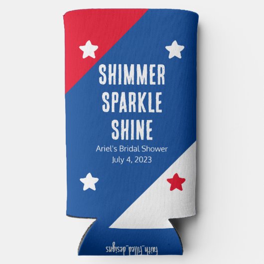 Patriottische "Shimmer Sparkle Shine" trouwgunsten Seltzer Blikjeskoeler (Achterkant)