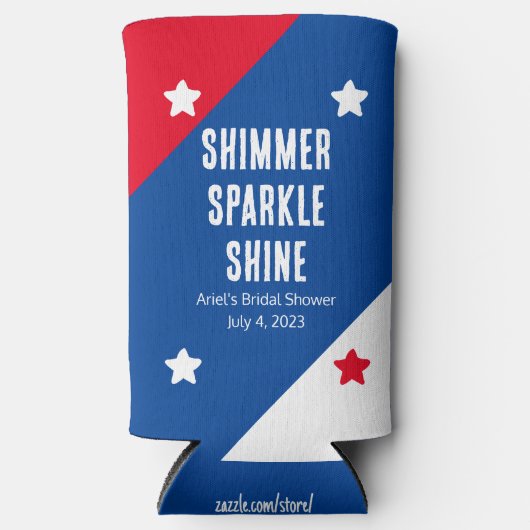 Patriottische "Shimmer Sparkle Shine" trouwgunsten Seltzer Blikjeskoeler (Voorkant)