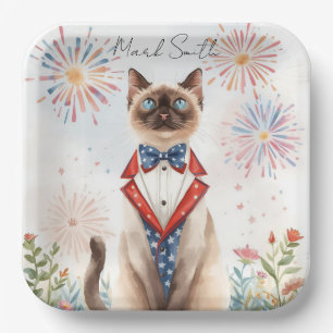 Patriottische Siamese kat papieren borden 4 juli Bordje