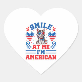Patriottische Siberische Husky Hond voor 4 juli Hart Sticker