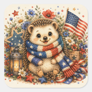 Patriottische Sjaal Egel Watercolor Kunst Vierkante Sticker