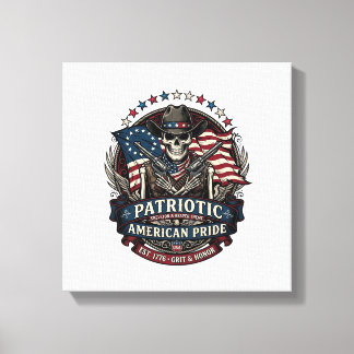 Patriottische Skelet Cowboy Donkere Patriot Skelet Canvas Afdruk