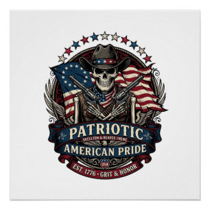 Patriottische Skelet Cowboy Donkere Patriot Skelet Perfect Poster