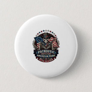Patriottische Skelet Cowboy Donkere Patriot Skelet Ronde Button 5,7 Cm