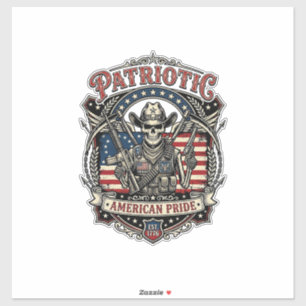 Patriottische Skelet Cowboy Donkere Patriot Skelet Sticker