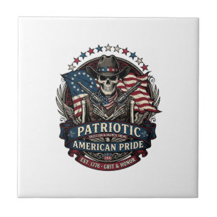 Patriottische Skelet Cowboy Donkere Patriot Skelet Tegeltje