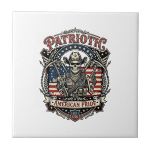 Patriottische Skelet Cowboy Donkere Patriot Skelet Tegeltje