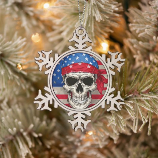 Patriottische Skull Snowflake ingelijst Ornament (Boom)