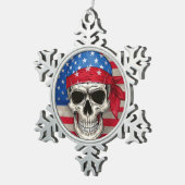 Patriottische Skull Snowflake ingelijst Ornament (Rechts)