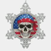 Patriottische Skull Snowflake ingelijst Ornament (Voorkant)