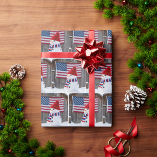 Patriottische Sneeuwman Met Amerikaanse Vlag Cadeaupapier