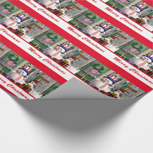Patriottische Sneeuwman Penquin Kerst Wrapping Pap Cadeaupapier (Hoek)
