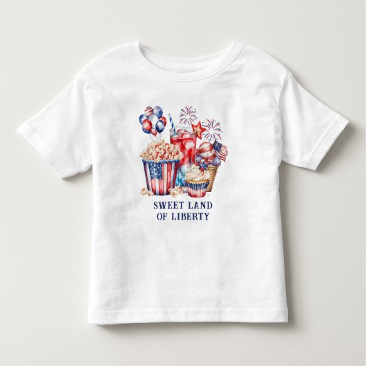 Patriottische snoepjes & vuurwerk 4 juli kinder shirts (Voorkant)