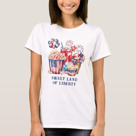 Patriottische snoepjes & vuurwerk 4 juli t-shirt (Voorkant)