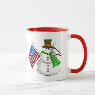 Patriottische Snowman die een grove Mok geeft