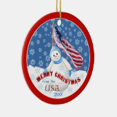 Patriottische Snowman en Vlag kerstversiering Keramisch Ornament (Rechts)