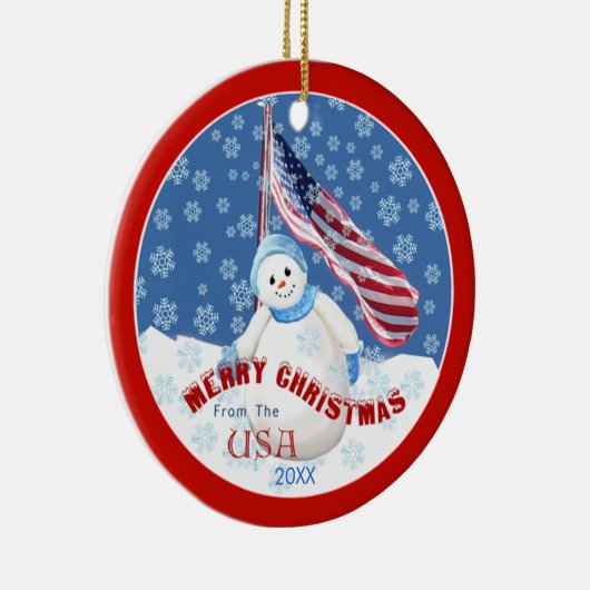 Patriottische Snowman en Vlag kerstversiering Keramisch Ornament (Rechts)