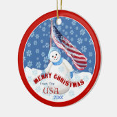 Patriottische Snowman en Vlag kerstversiering Keramisch Ornament (Links)