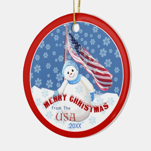 Patriottische Snowman en Vlag kerstversiering Keramisch Ornament (Links)