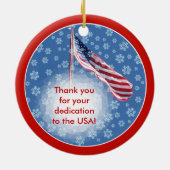 Patriottische Snowman en Vlag kerstversiering Keramisch Ornament (Achterkant)