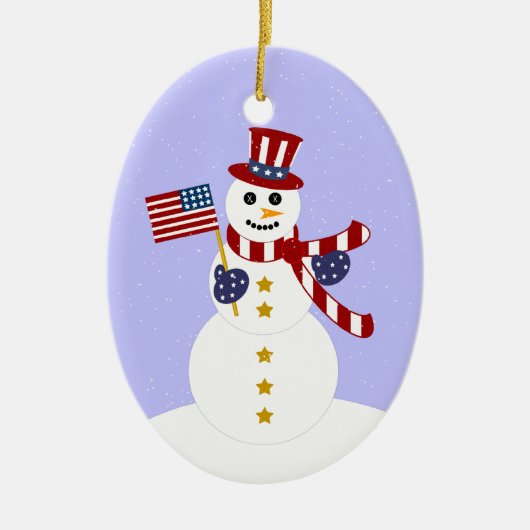 Patriottische Snowman-kerstboomornament Keramisch Ornament (Voorkant)
