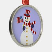 Patriottische Snowman Round Silver-kerstversiering Metalen Ornament (Rechts)