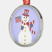 Patriottische Snowman Round Silver-kerstversiering Metalen Ornament (Links)