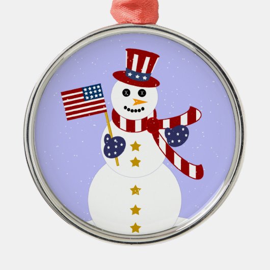Patriottische Snowman Round Silver-kerstversiering Metalen Ornament (Voorkant)