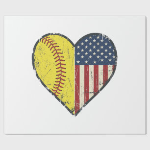 Patriottische Softbal Hart Vintage Vector Design_1 Cadeaupapier