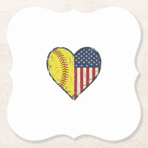 Patriottische Softbal Hart Vintage Vector Design_1 Kartonnen Onderzetters